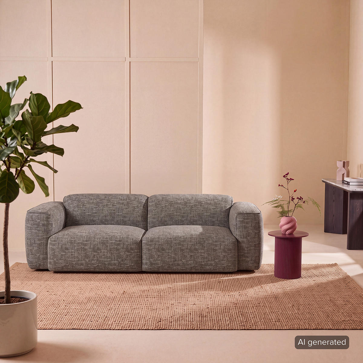 3-SITZER SOFA - Schwarz/Grau, Kunststoff/Textil (251/71/102cm) - home24