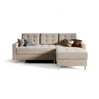 ECKSOFA BARI RN01, Eckcouch in L-Form mit Schlaffunktion, Farbe: Beige, Velourstoff, Ottomane Rechts - Beige, Textil (224/144cm) - O-Sofa
