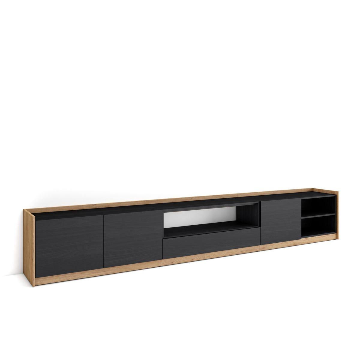 TV-SCHRANK, Lowboard, Schwarz Eiche, 310/37/50cm - Schwarz, Holzwerkstoff (310/50/37cm) - Skraut Home