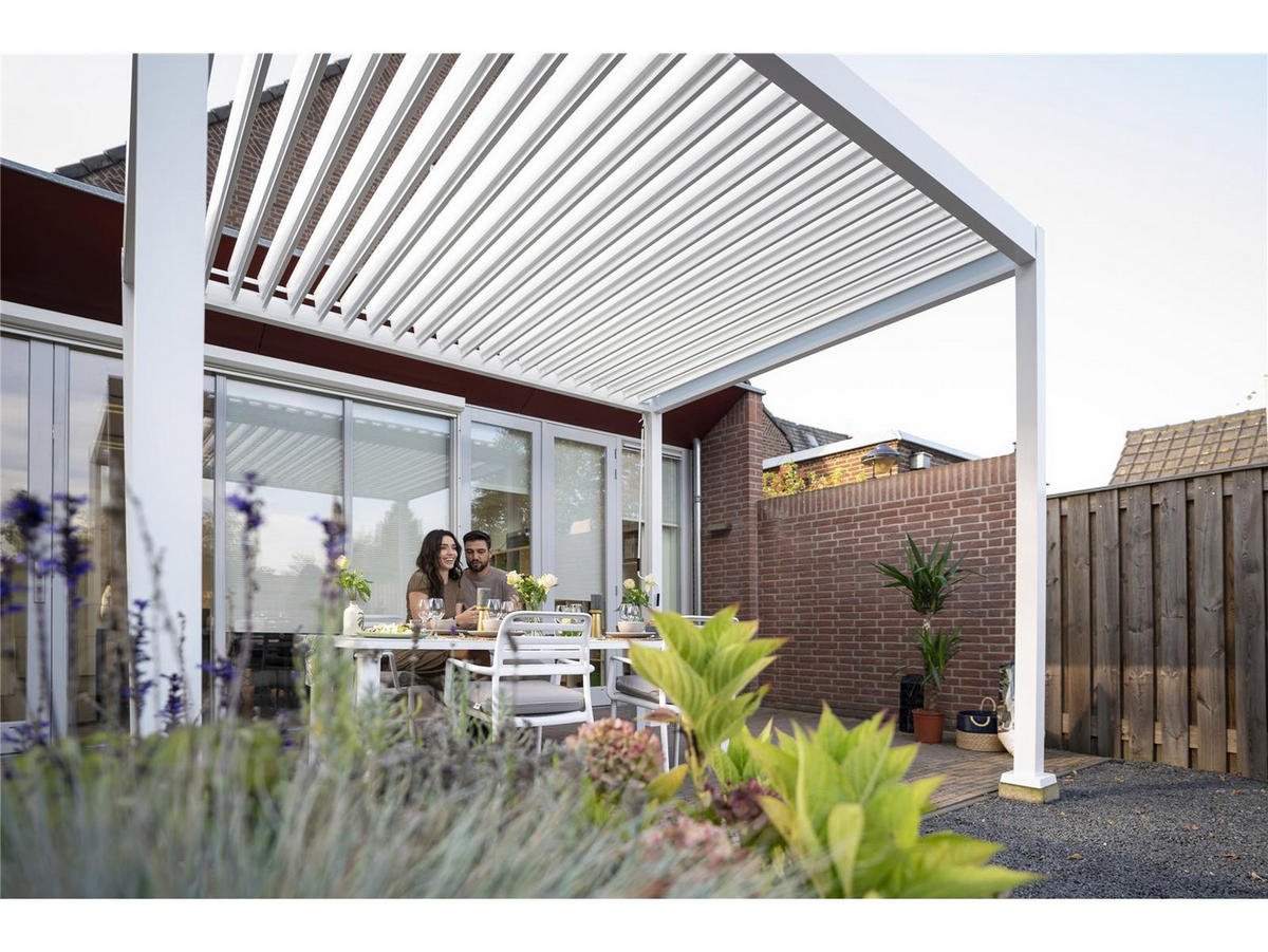 LAMELLENPERGOLA Mirador Deluxe Weiß Double-Layer Handkurbel 3x3 m - Weiß, Kunststoff (300/250/300cm) - Green Spirit