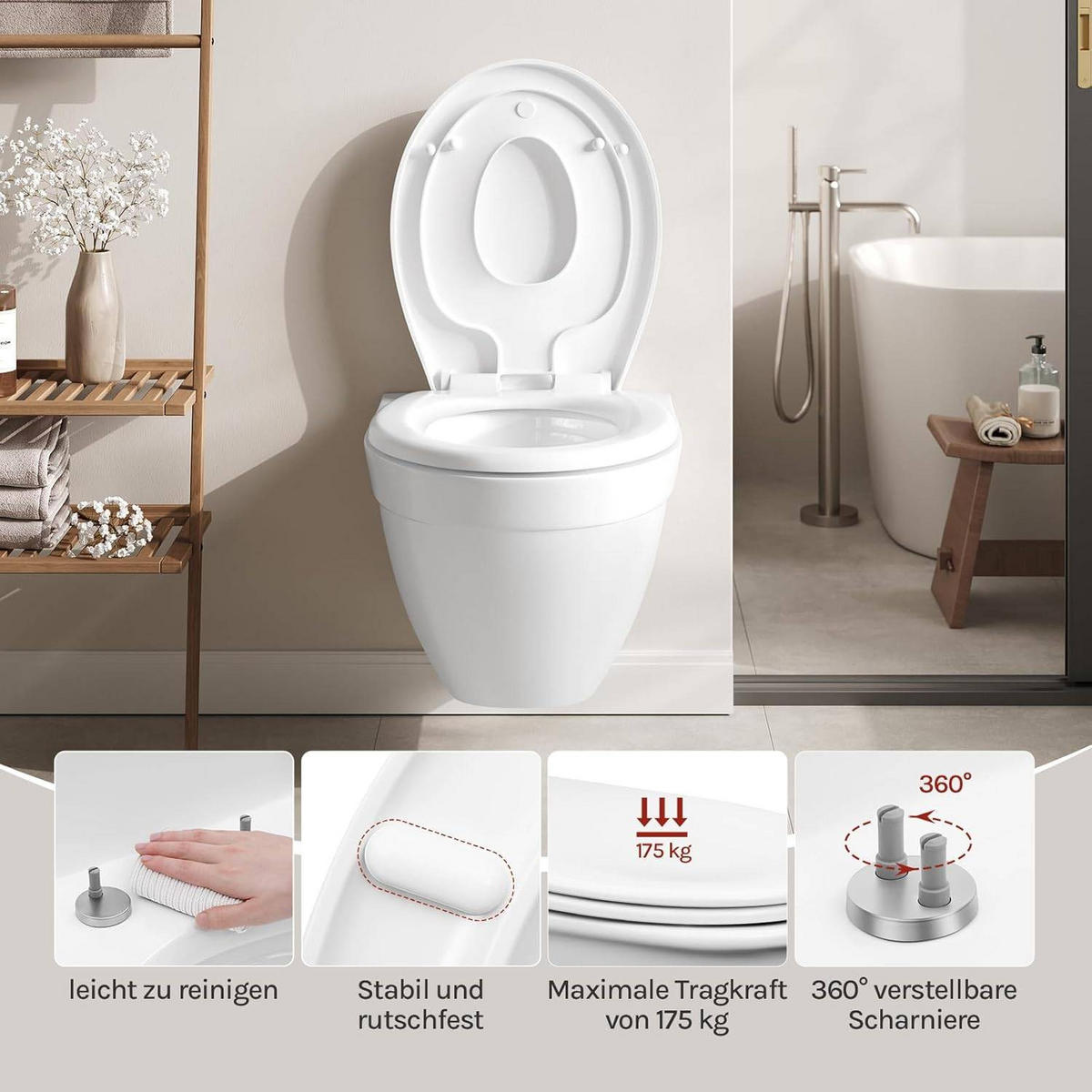 WC SITZ, Toilettendeckel mit integriertem Kindersitz, Oval - Weiß, Kunststoff (37/2.51/44cm) - Woltu