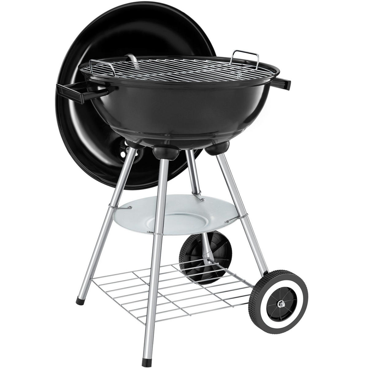 KUGELGRILL , Ø Rost 41,5 cm, schwarz/silber - Silberfarben/Schwarz, Metall (41.5/75cm) - tectake