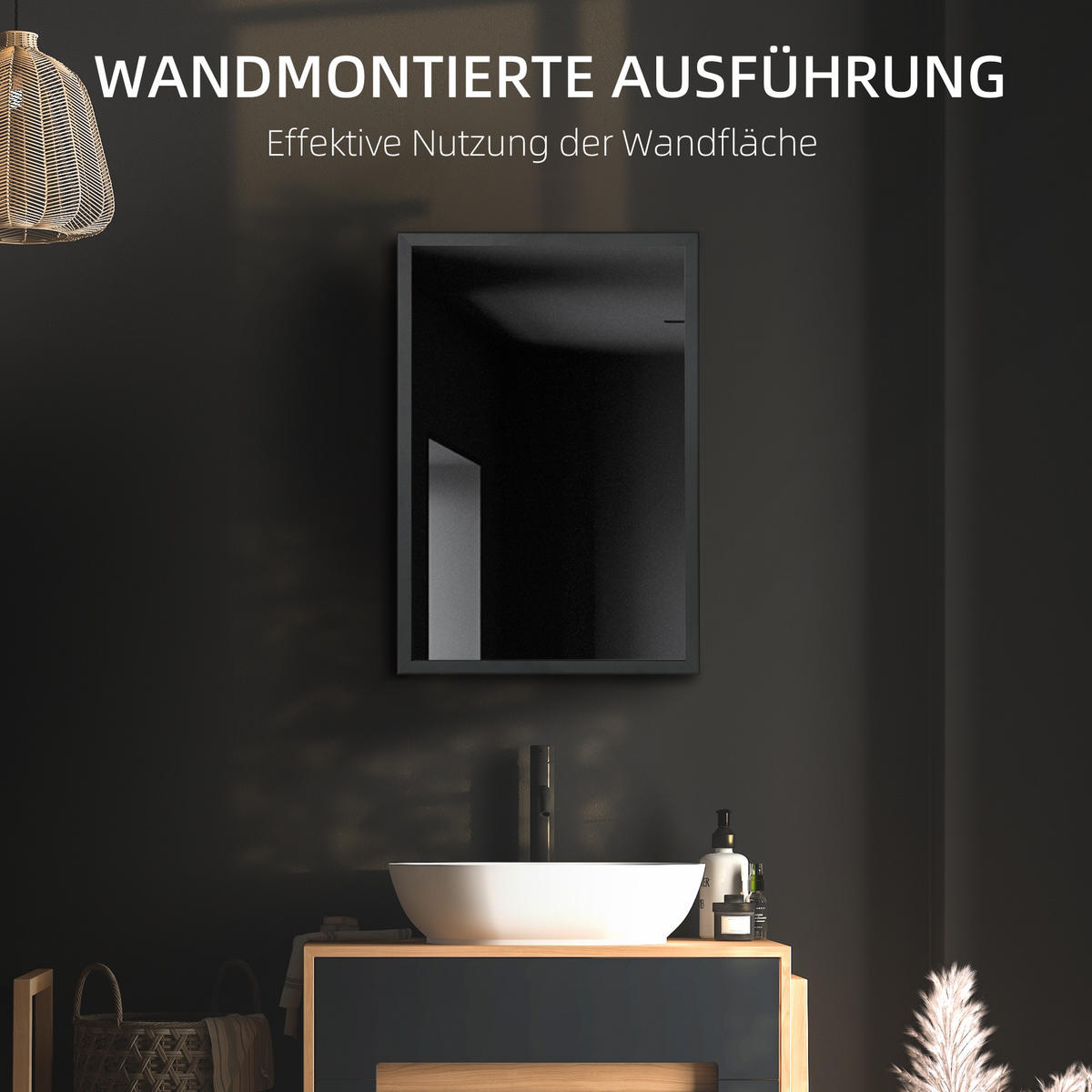 SPIEGELSCHRANK mit 3 Etagen, für Schlafzimmer, Schwarz, 40 x 12 x 60 cm - Schwarz, Glas (12/60/40cm) - Kleankin
