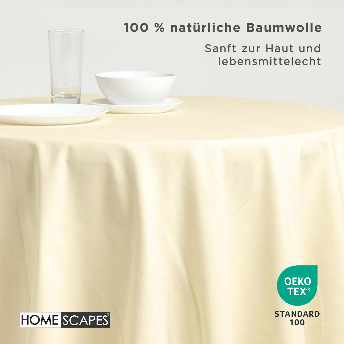 TISCHDECKE creme rund 178 cm, 100% Baumwolle - Creme, Textil (178/178cm) - Homescapes