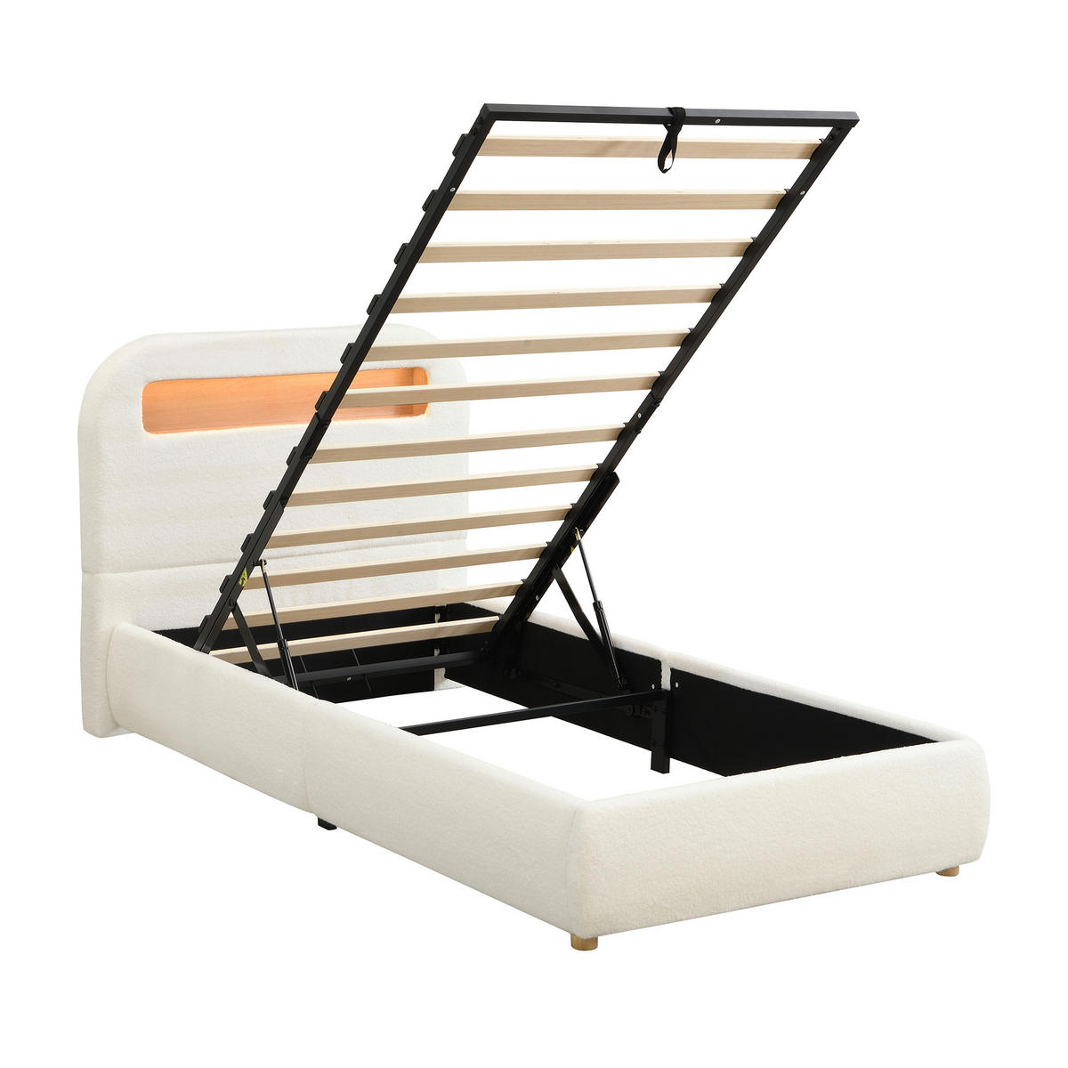 KINDERBETT mit Stauraum und LED Bouclé White - Weiß, Metall (90/200cm) - Meubliv