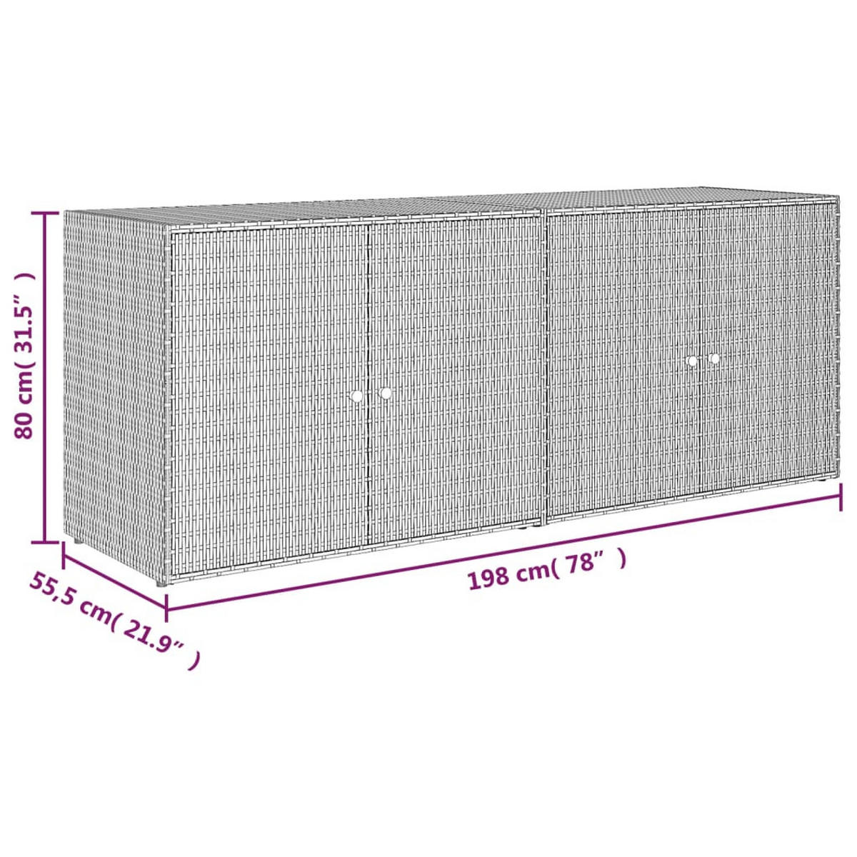 GARTENSCHRANK Grau 198/55,5/80 Cm Poly Rattan - Grau, Holzwerkstoff (55.5/80/198cm) - vidaXL