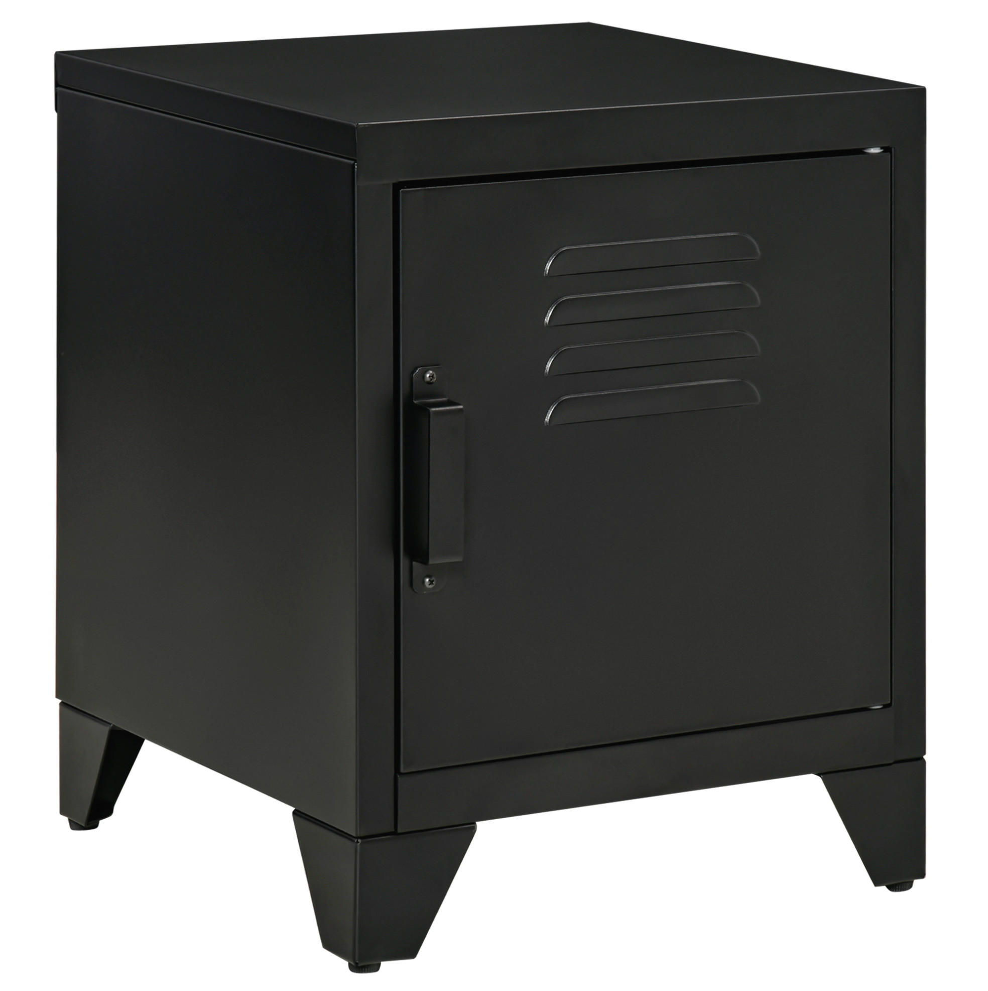 NACHTTISCH aus Metall 40x40x50 cm Schwarz mit verstellbarem Innenregal, Jalousietür und Anti-Kipp-Beschlag - Schwarz, Metall (40/50/40cm) - Modfu