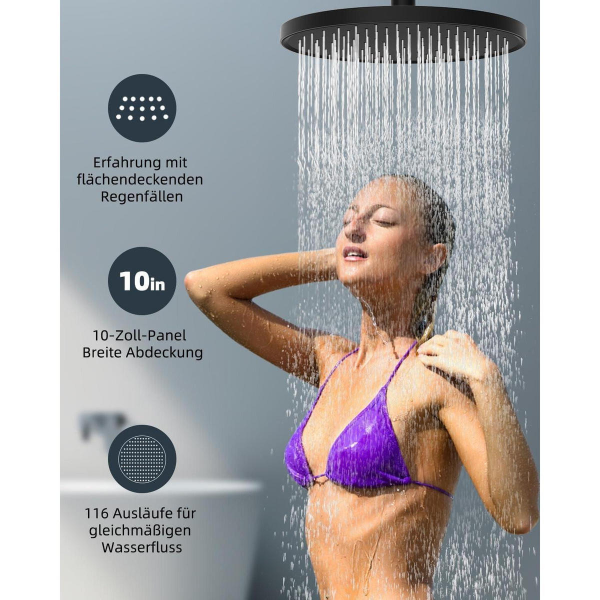 REGENDUSCHE 25 cm Schwarz mit Selbstreinigungsfunktion - Schwarz, Metall (25/12.7/25cm)