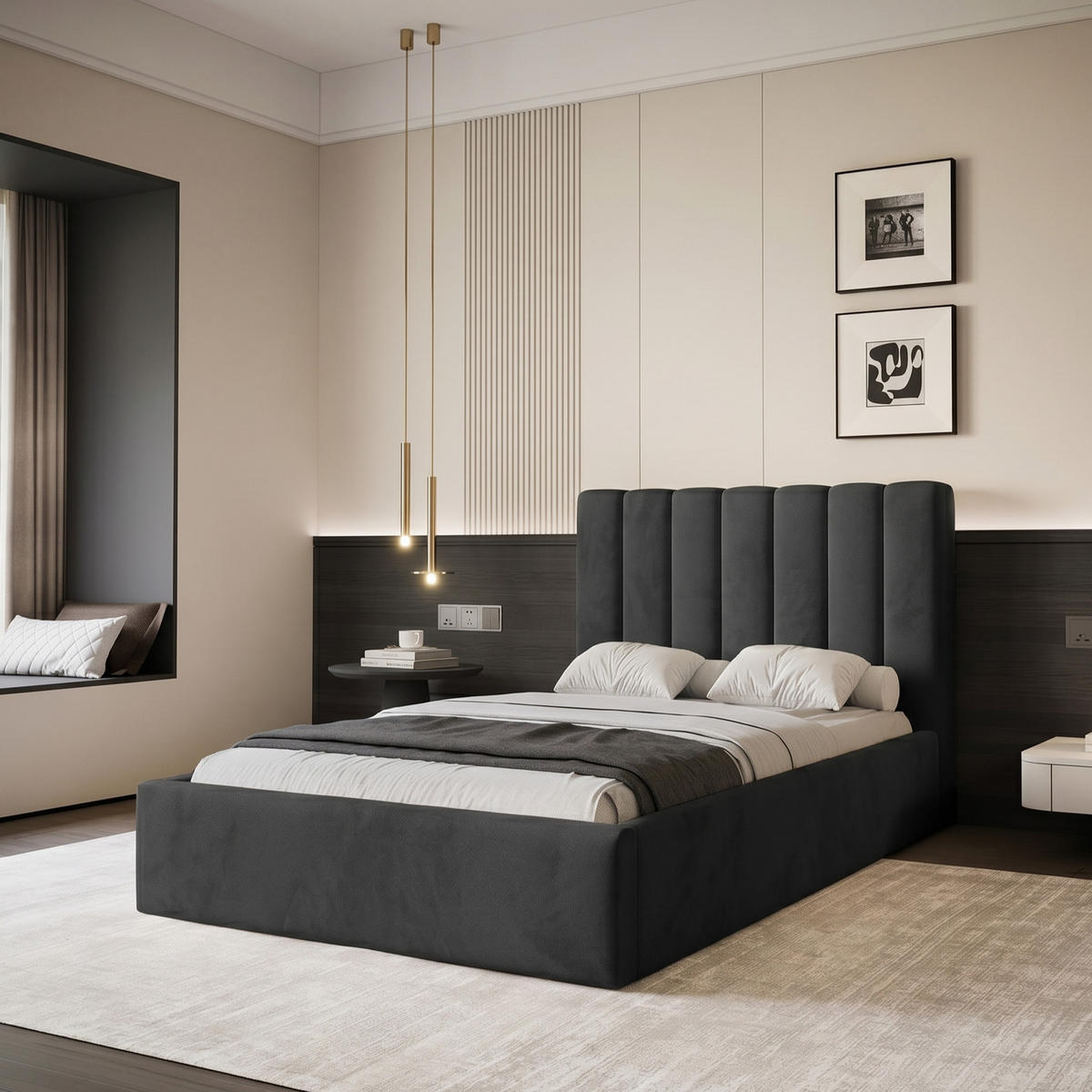 POLSTERBETT CIERO 120x200 cm Schwarz Samt (Stoff Magic Velvet) - mit Bettkasten und Lattenrost - Schwarz, Holzwerkstoff/Textil (120/200cm) - Ravio