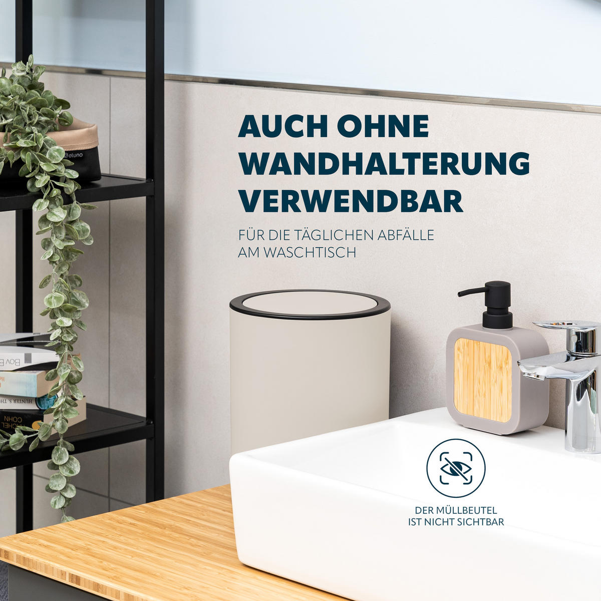 KOSMETIKEIMER SAVONA Softtouch, 5,5 Liter, beige - Beige, Kunststoff (22/24.5/22.5cm) - bremermann