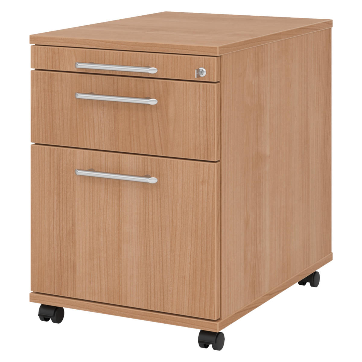 ROLLCONTAINER - mit Hängeregistratur 58/42,8/59 cm in Nussbaumfarben Relinggriff (Kunststoff) - Nussbaumfarben, Holzwerkstoff (42.8/59/58cm) - bümö
