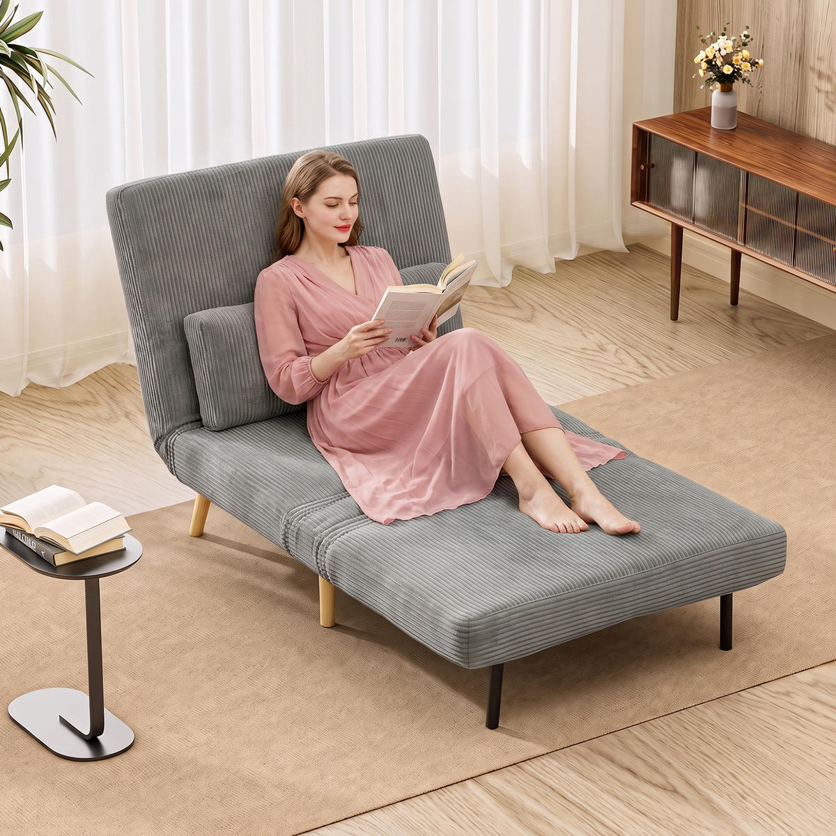BÄDDFÅTÖLJ i polyester, mörkgrå - Beige/Brun, Textil/Metall (75/84/90cm) - HOMCOM