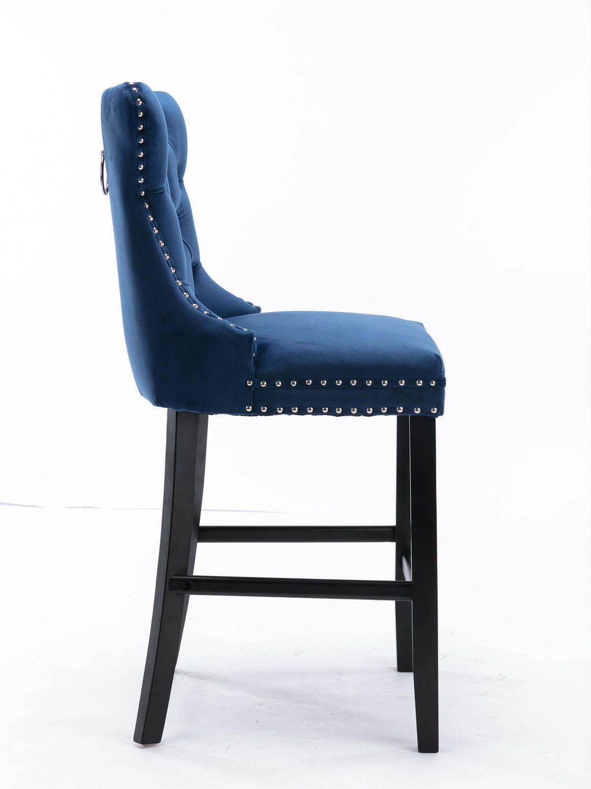 BARHOCKER 2er-Set Samt Blau mit Holzbeinen - Blau, Holz (50/103/60cm) - Meubliv