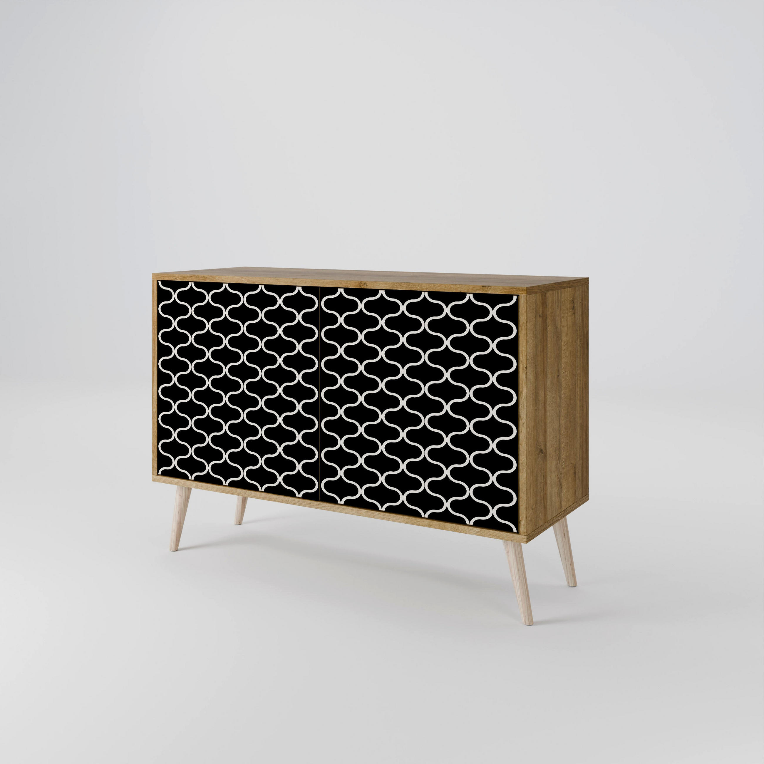 SIDEBOARD TESSELATED BLACKNESS, Eicheneffekt, 111x42x77,5 cm, 2 Türen - Eichefarben/Buchefarben, Holzwerkstoff/Buchenholz (111/77.5/42cm) - SpaceRebels