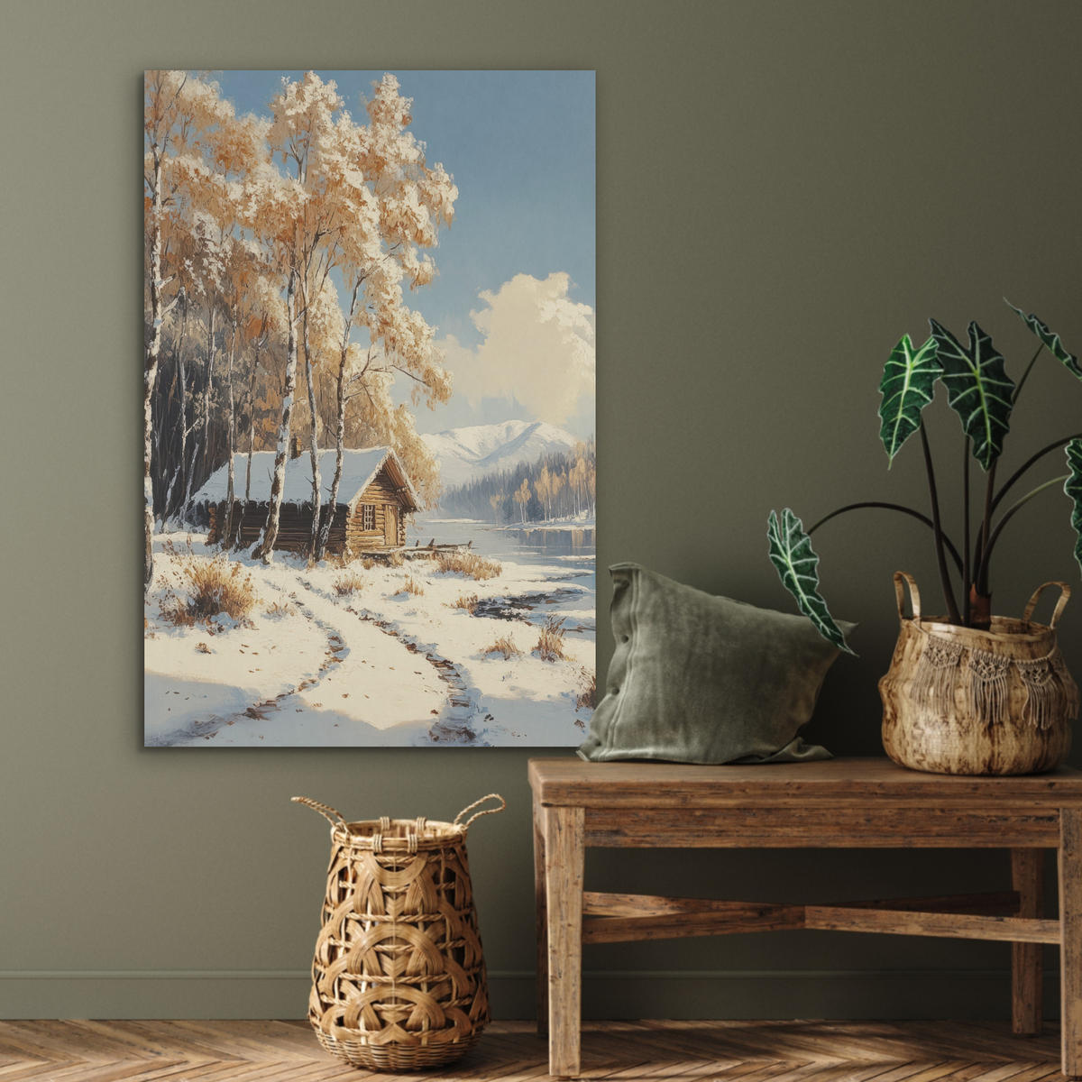 AKUSTIKBILD Winter - Schnee - Zuhause - Natur Wanddeko 60x90 cm - Hellbraun, Kunststoff (60/90/0.9cm) - MuchoWow