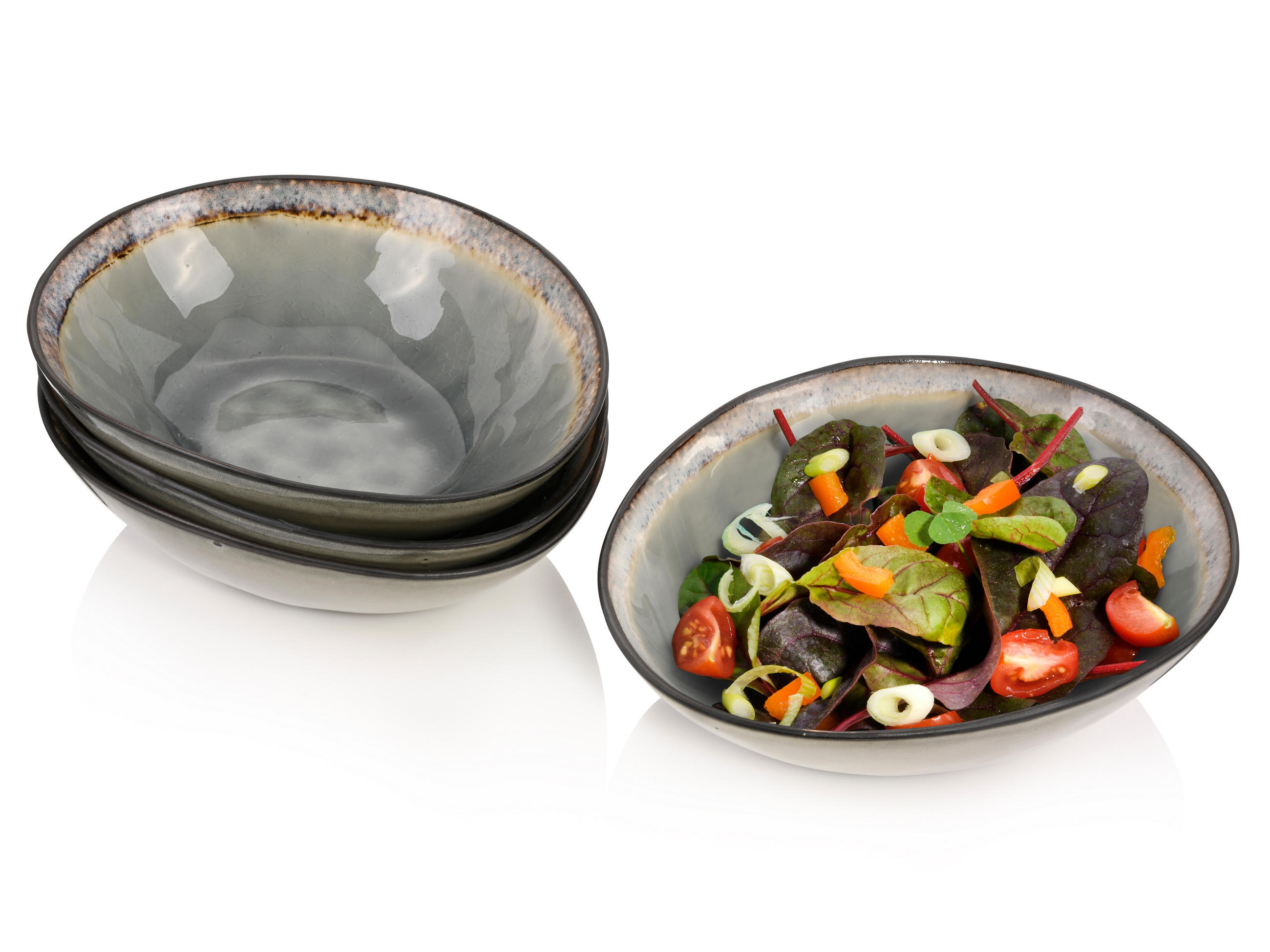 SALATSCHALEN SET CAPRI GRAU - 4 teilig aus Steingut - Grau, Keramik (20cm) - Sänger