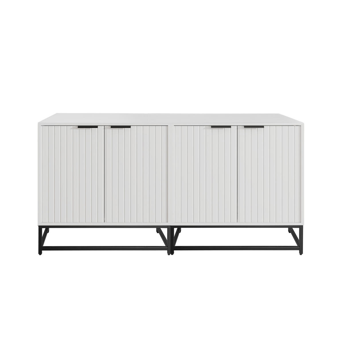 SIDEBOARD aus Spanplatte 160x40x80 cm Weiß mit Wellentüren, Metallgriffen und viel Stauraum - Weiß, Holzwerkstoff (160/80/40cm) - Modfu