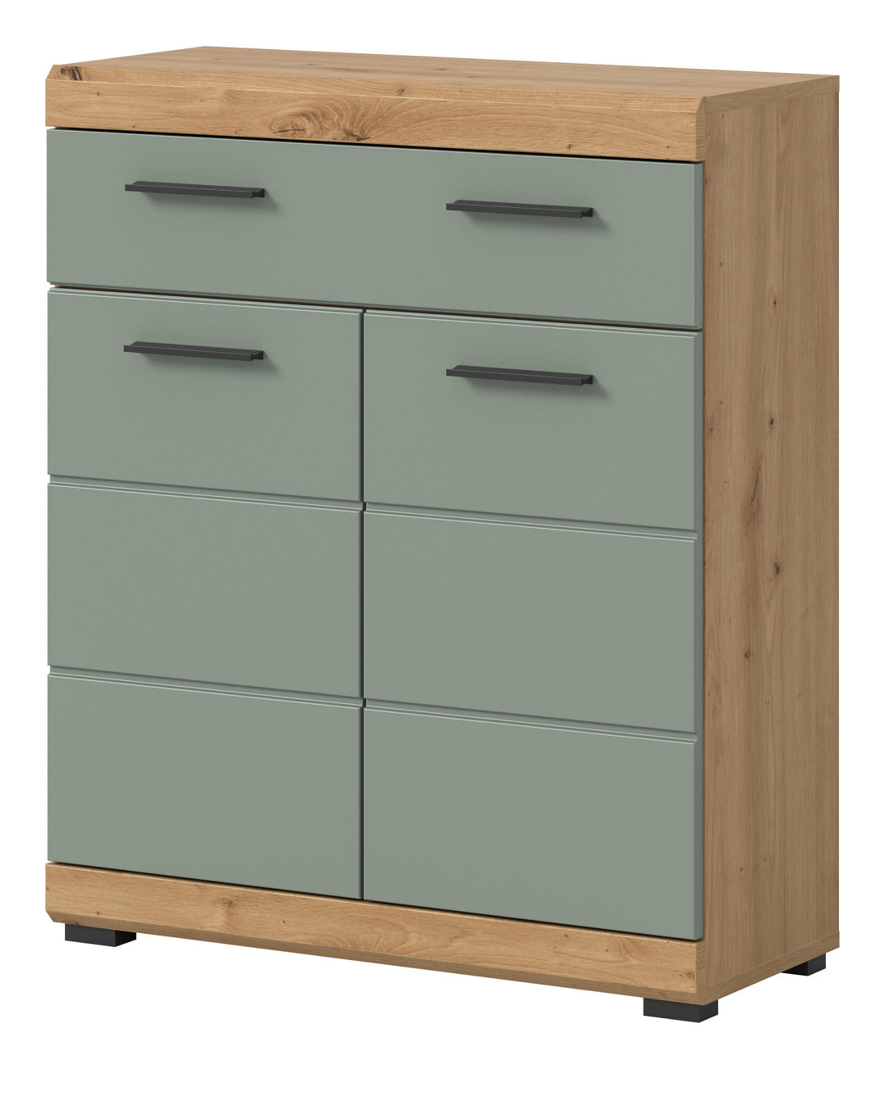 BADKOMMODE Salbei grün, Eiche Artisan 74 x 88 cm, Badschrank mit Vollauszug - Salbeigrün/Schwarz, Holzwerkstoff/Kunststoff (74/88/31cm) - Inn.Furn