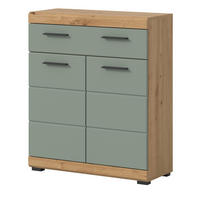BADKOMMODE Salbei grün, Eiche Artisan 74 x 88 cm, Badschrank mit Vollauszug - Salbeigrün/Schwarz, Holzwerkstoff/Kunststoff (74/88/31cm) - Inn.Furn