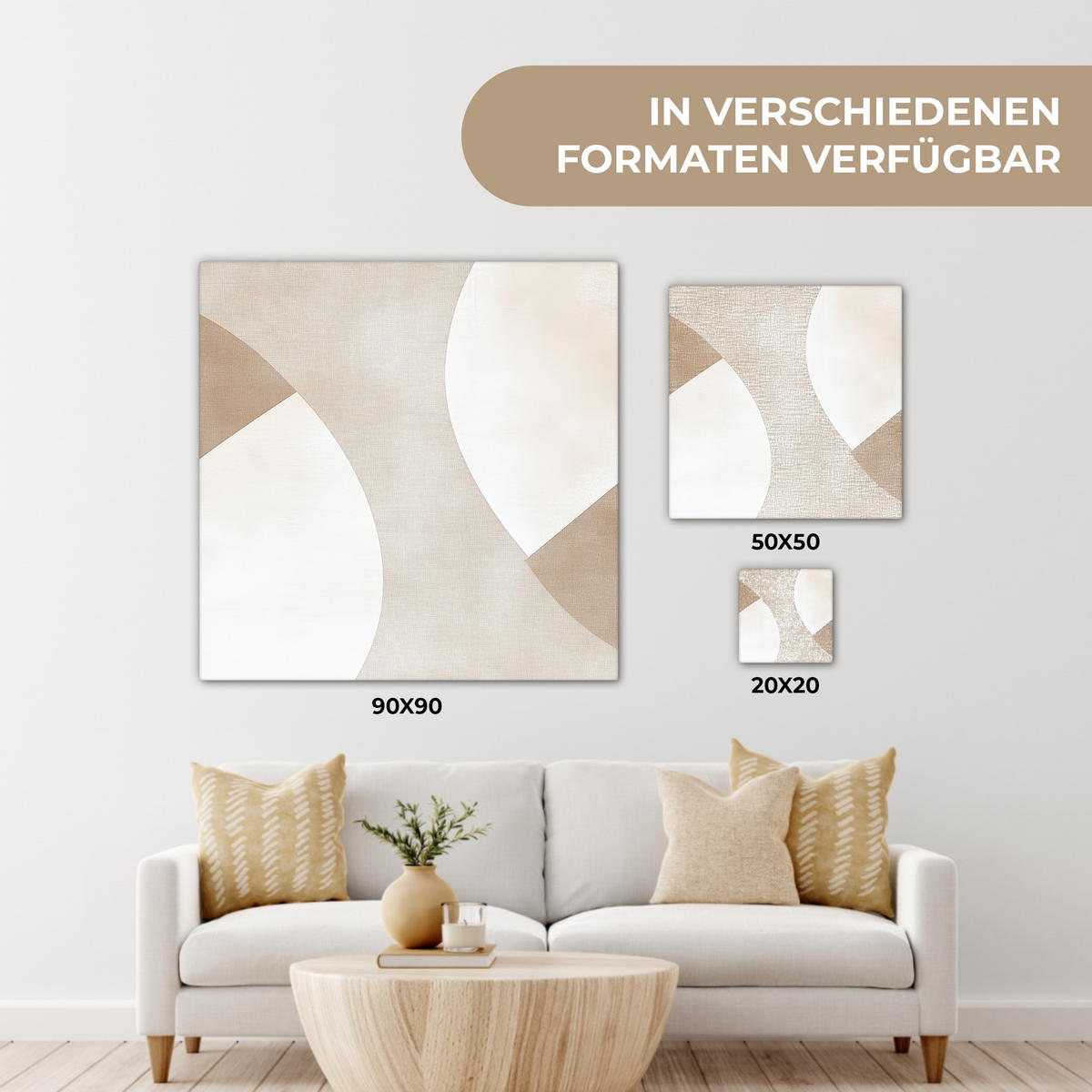 LEINWANDBILD Braun - Japandi - Abstrakt 90x90 cm - Sandfarben, Textil (90/90cm) - MuchoWow