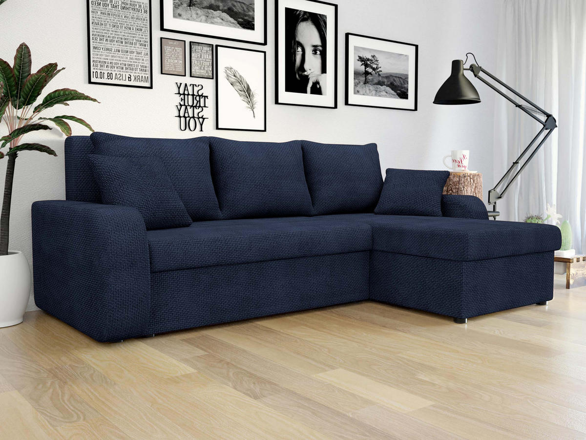 ECKSOFA Kris Lux - Schwarz/Dunkelblau, Holz/Kunststoff (238/147cm) - MIRJAN24