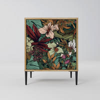 SIDEBOARD BOTANICAL EMERGENCE, Eichefarben, 57,5x42x72,5 cm, Schwarze Metallfüße - Eichefarben/Multicolor, Holzwerkstoff/Metall (57.5/72.5/42cm) - SpaceRebels