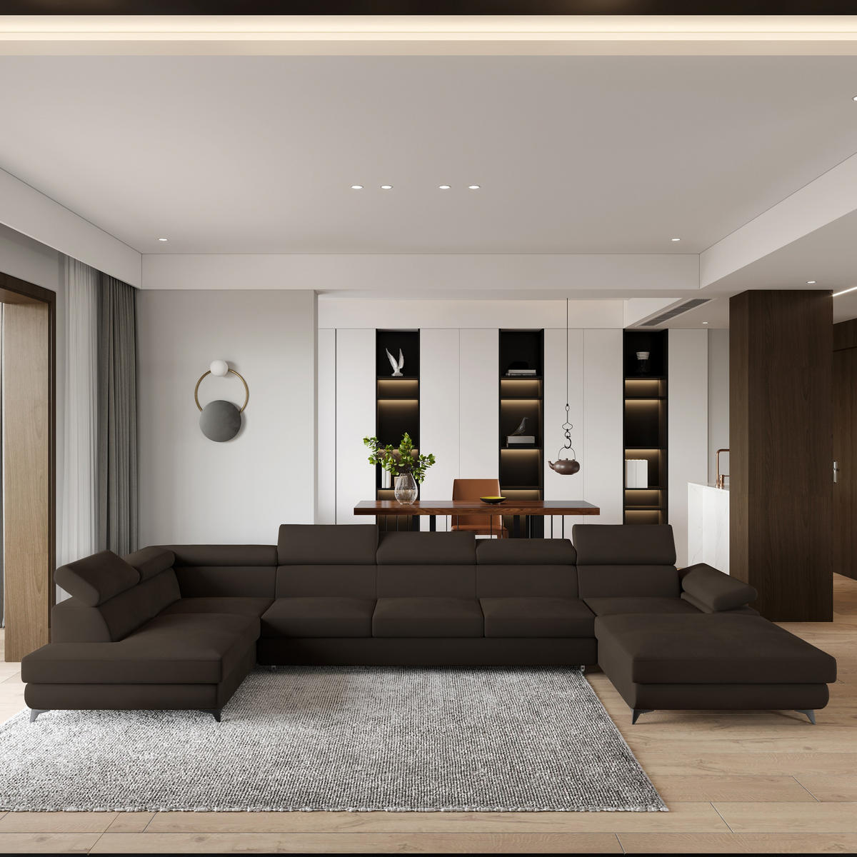 ROHOVÁ SEDAČKA MONTIVA hnědá - černá/hnědá, kov/dřevo (410/190cm) - MASSENO