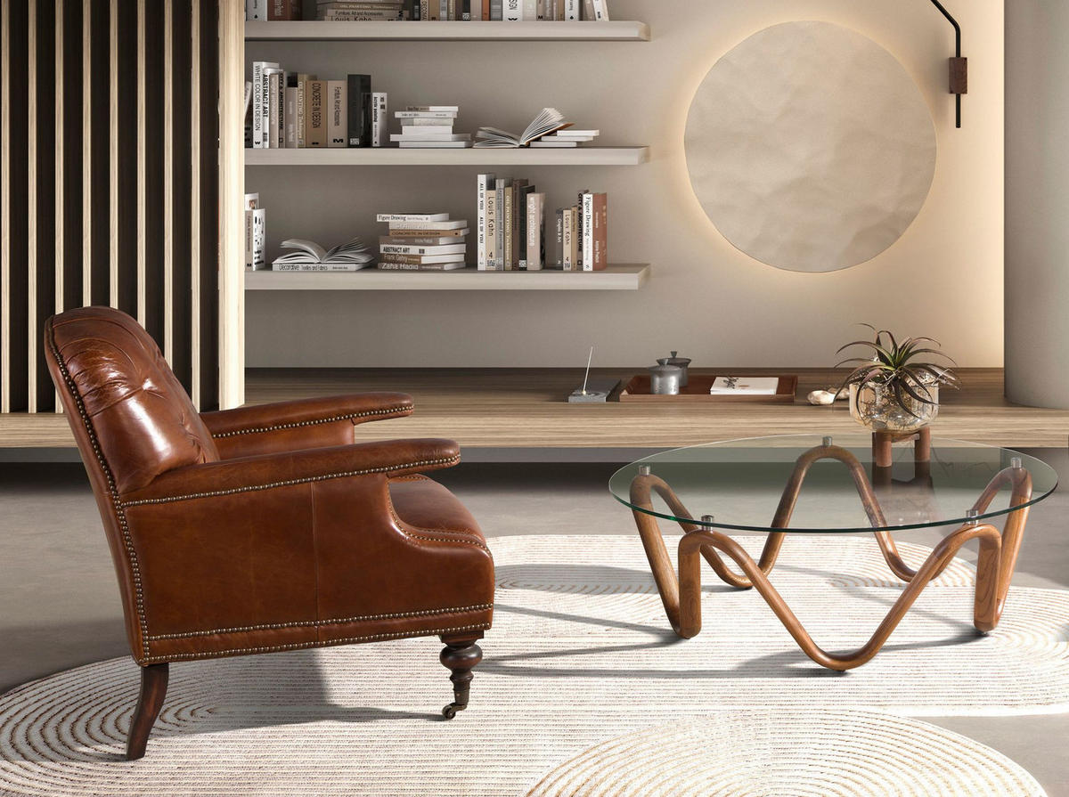 COUCHTISCH Rund, Glas, Walnuss 115/ 115/ 38 cm - Transparent/Nussbaumfarben, Glas/Holz (115/115/38cm) - ANGEL CERDA