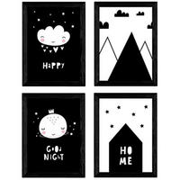 POSTER Set mit 4 „Casita, Mond, Berge und Wolken Herzen“ Tiere A3 Rahmenlos - Klar, Papier (29.7/3cm) - Nacnic