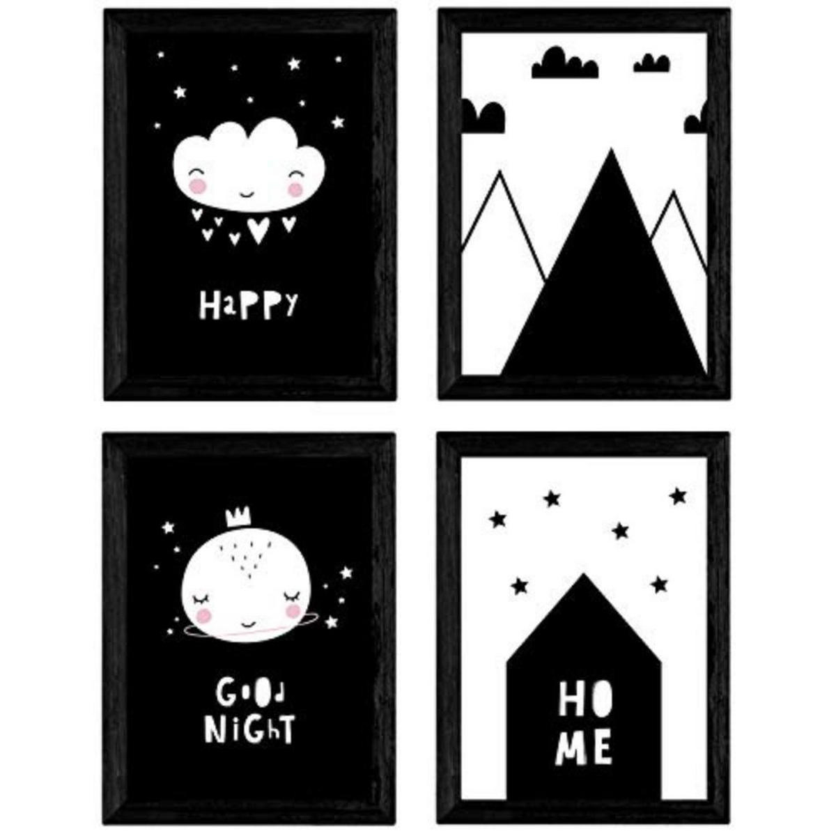 POSTER Set mit 4 „Casita, Mond, Berge und Wolken Herzen“ Tiere A3 Rahmenlos - Klar, Papier (29.7/3cm) - Nacnic