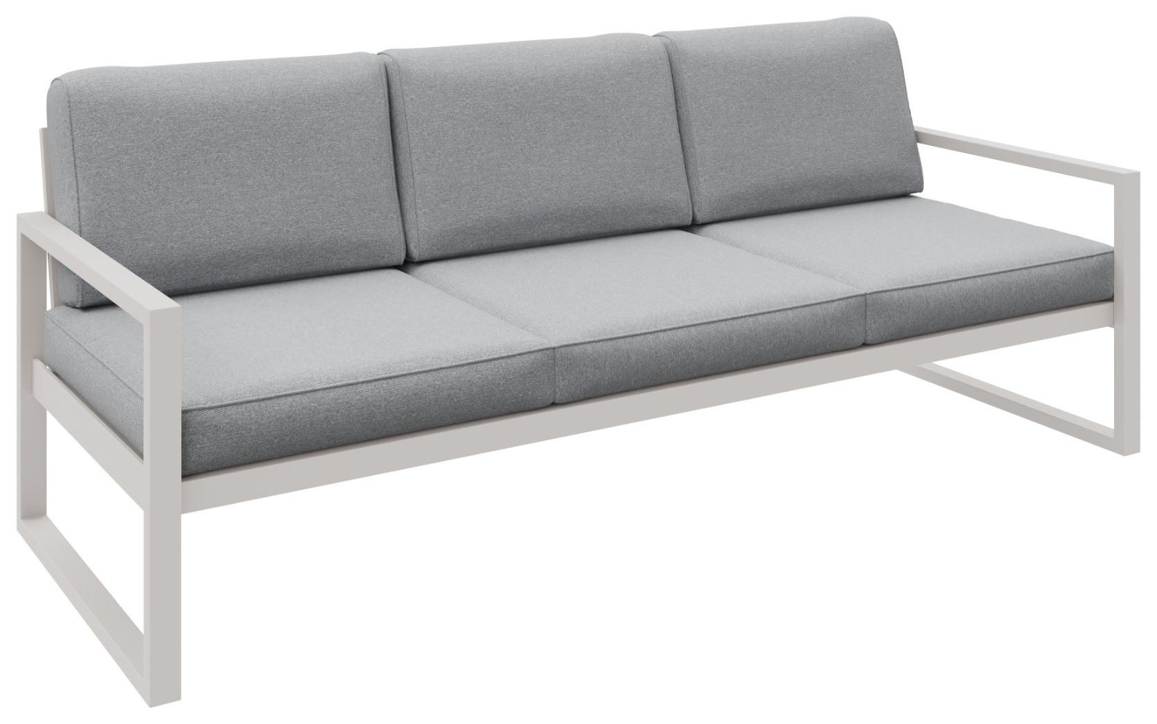 GARTENBANK Bellano Outdoor 3-Sitzer Polster-Loungebank, Stahlgestell Kaschmir, Hellgrau 76/216/80 cm - Grau, Textil (216/86/80cm) - WFL GROUP