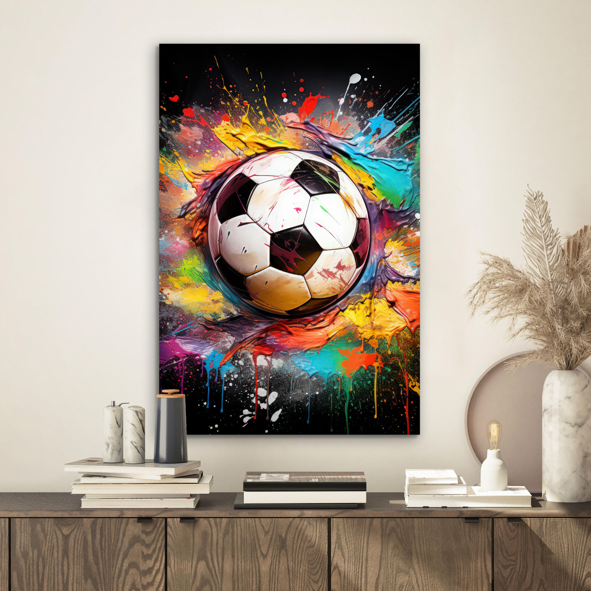 METALLBILD Fußball - Farbe - Farben - Schwarz - Weiß 40x60 cm - Weiß, Metall (40/60cm) - MuchoWow