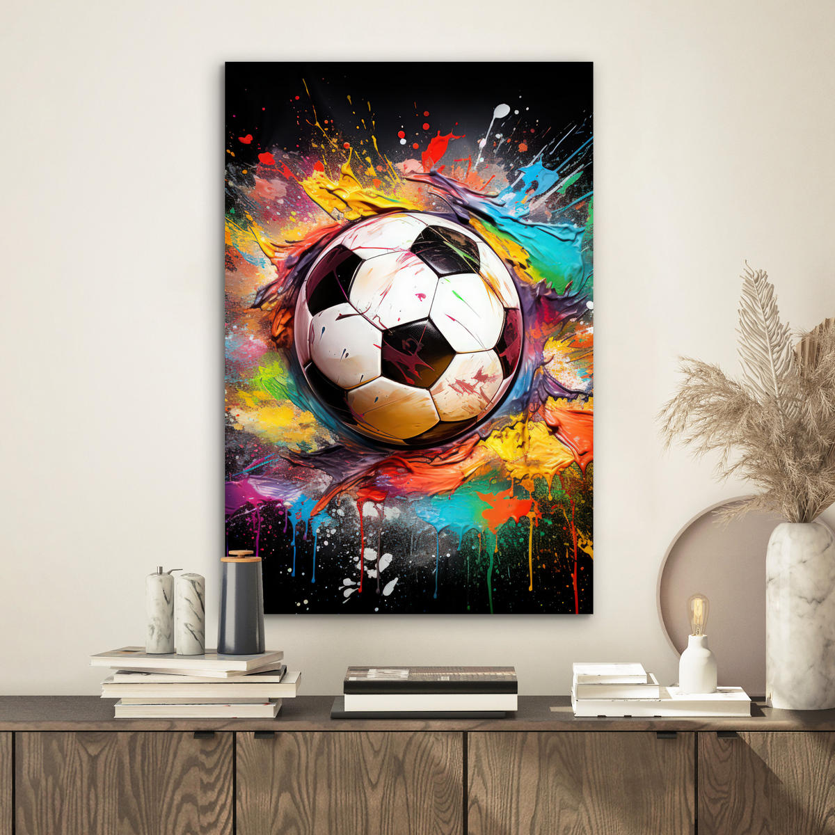 METALLBILD Fußball - Farbe - Farben - Schwarz - Weiß 40x60 cm - Weiß, Metall (40/60cm) - MuchoWow