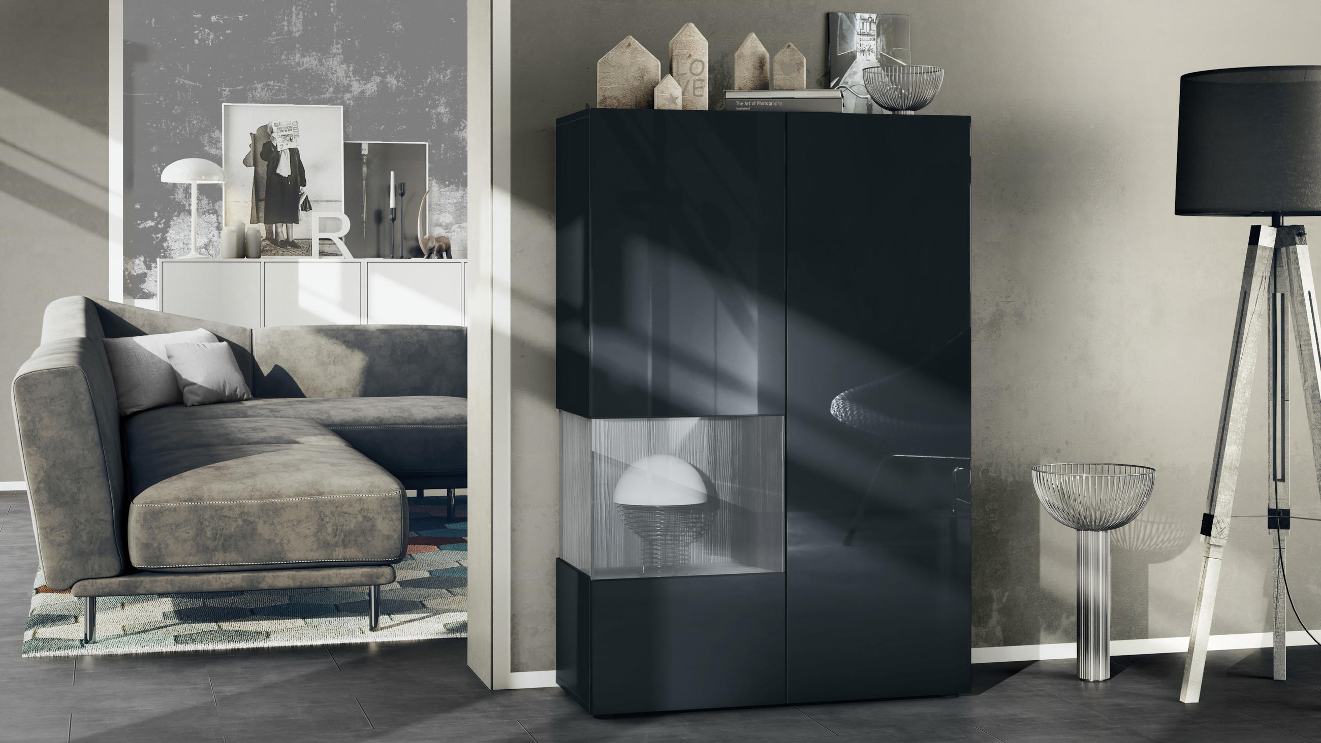 VITRINE Morena Einsatz in Avola-Anthrazit - Anthrazit, Holzwerkstoff (91.5/136.5/37cm) - Vladon