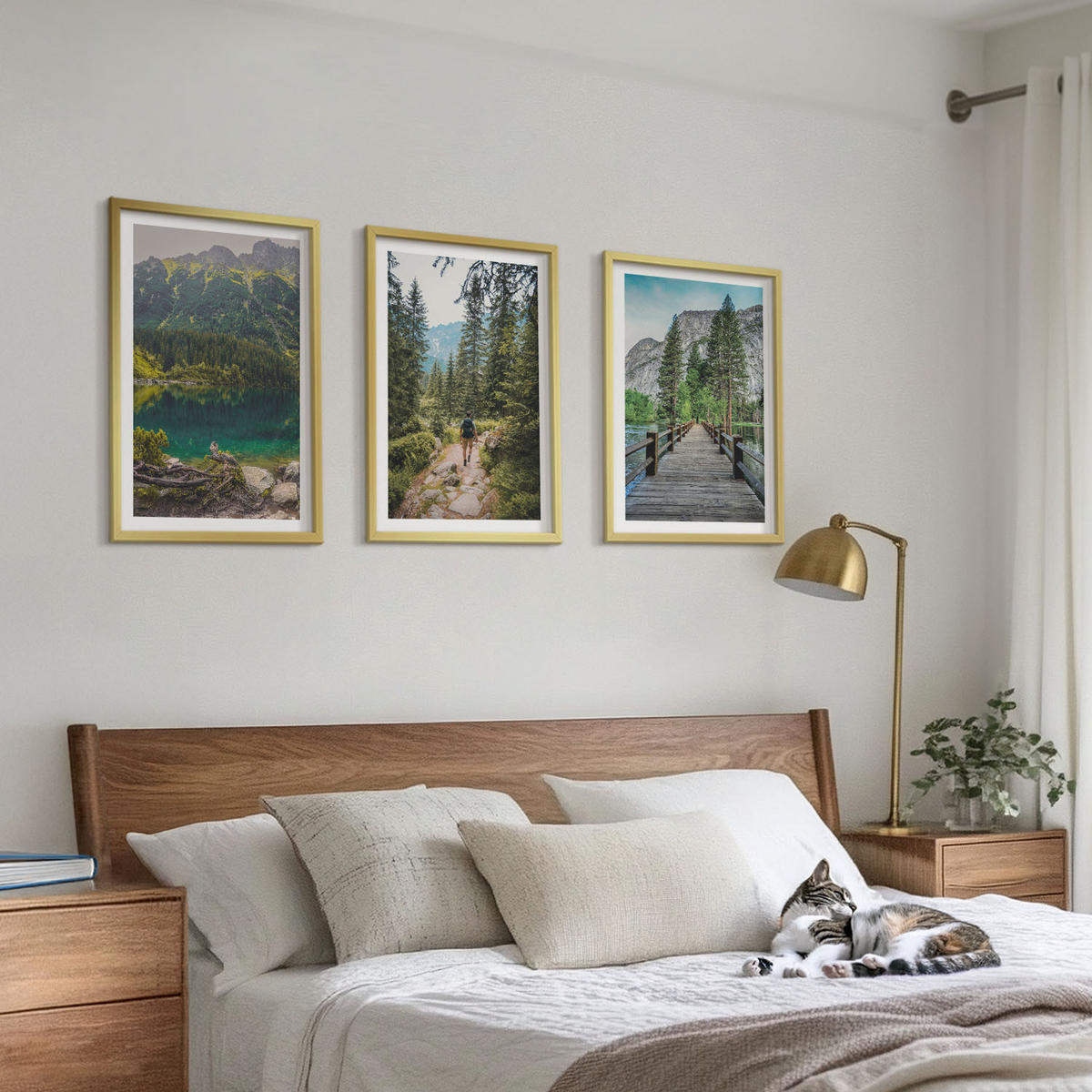 WANDBILDER 3er Set - 40x60 cm Goldrahmen - Berge, Seen, Wälder, Wege - Goldfarben, Kunststoff (40/60cm) - ArtPrintCave