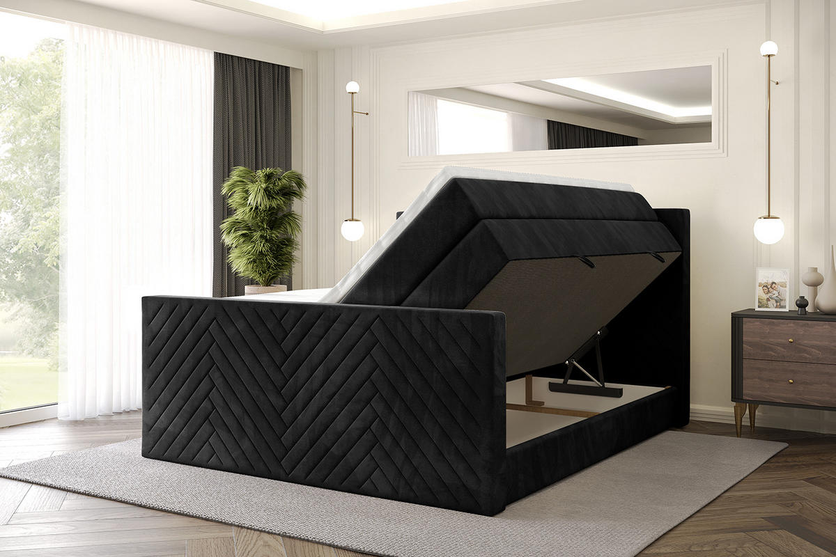 BOXSPRINGBETT mit Matratze und Lattenrost - VEXA-Z KING-160x200 - Schwarz Casablanca - Schwarz, Holzwerkstoff (160/200cm) - ALTDECOR