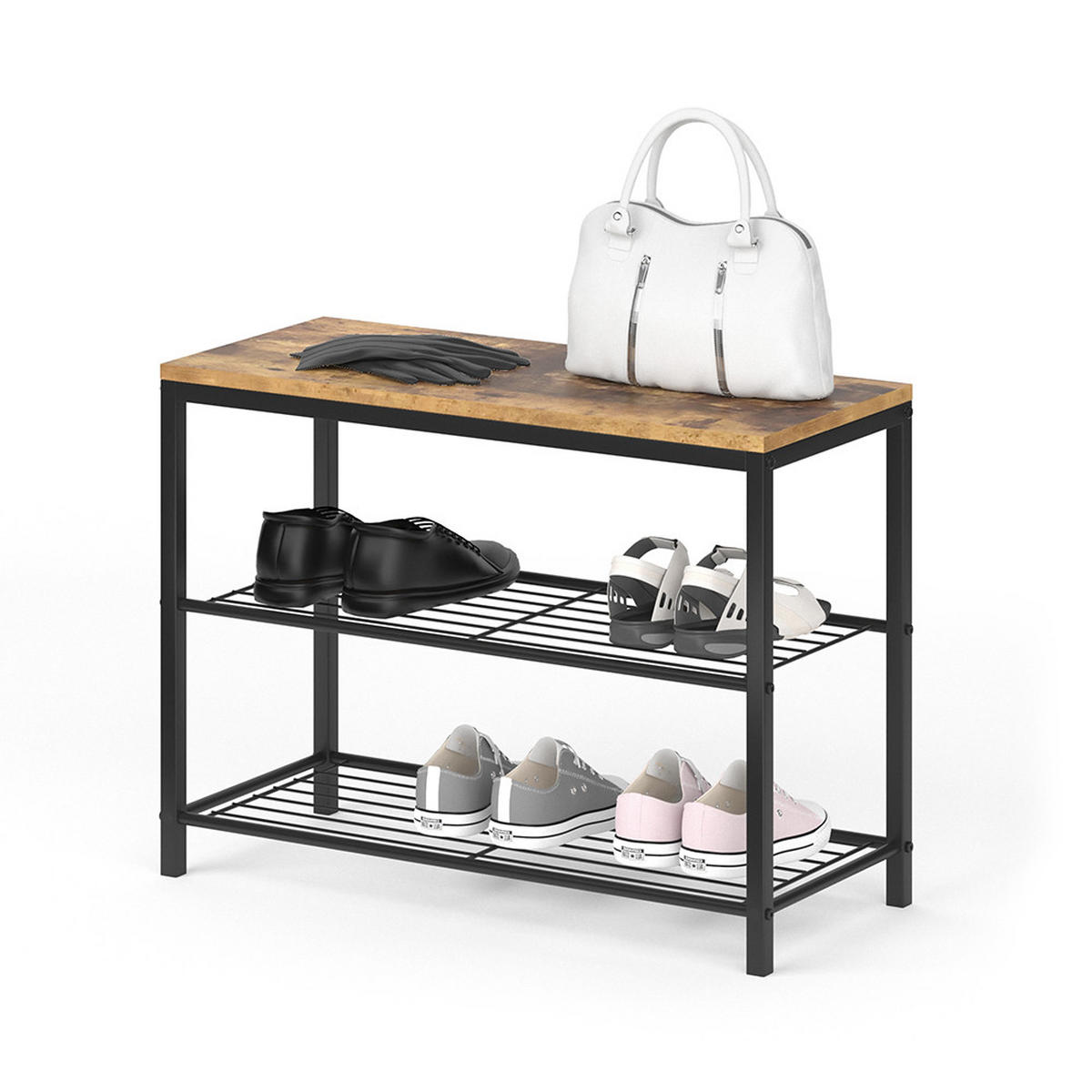 SCHUHBANK Fyrk Antikholz 70 x 51.5 cm - Alteiche/Schwarz, Holzwerkstoff (70/51.5/30cm) - Vicco