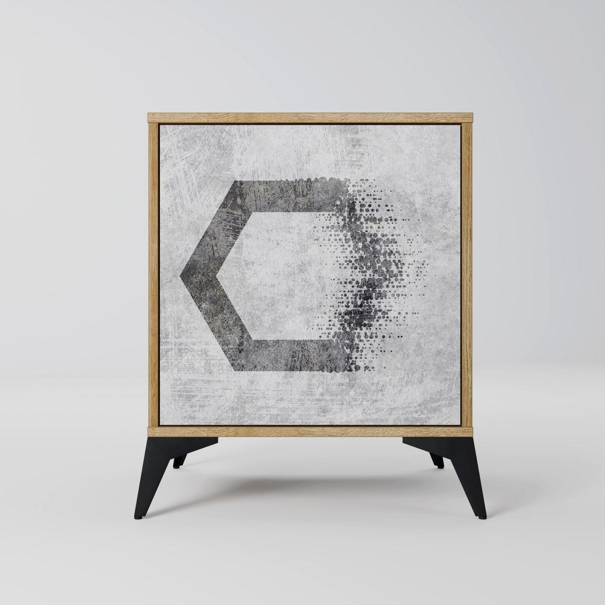 SIDEBOARD HEXAGONAL FIGURES, Eichefarben, 57,5x42x70,5 cm, Schwarze Metall-Sternfüße - Eichefarben/Multicolor, Holzwerkstoff/Metall (57.5/70.5/42cm) - SpaceRebels