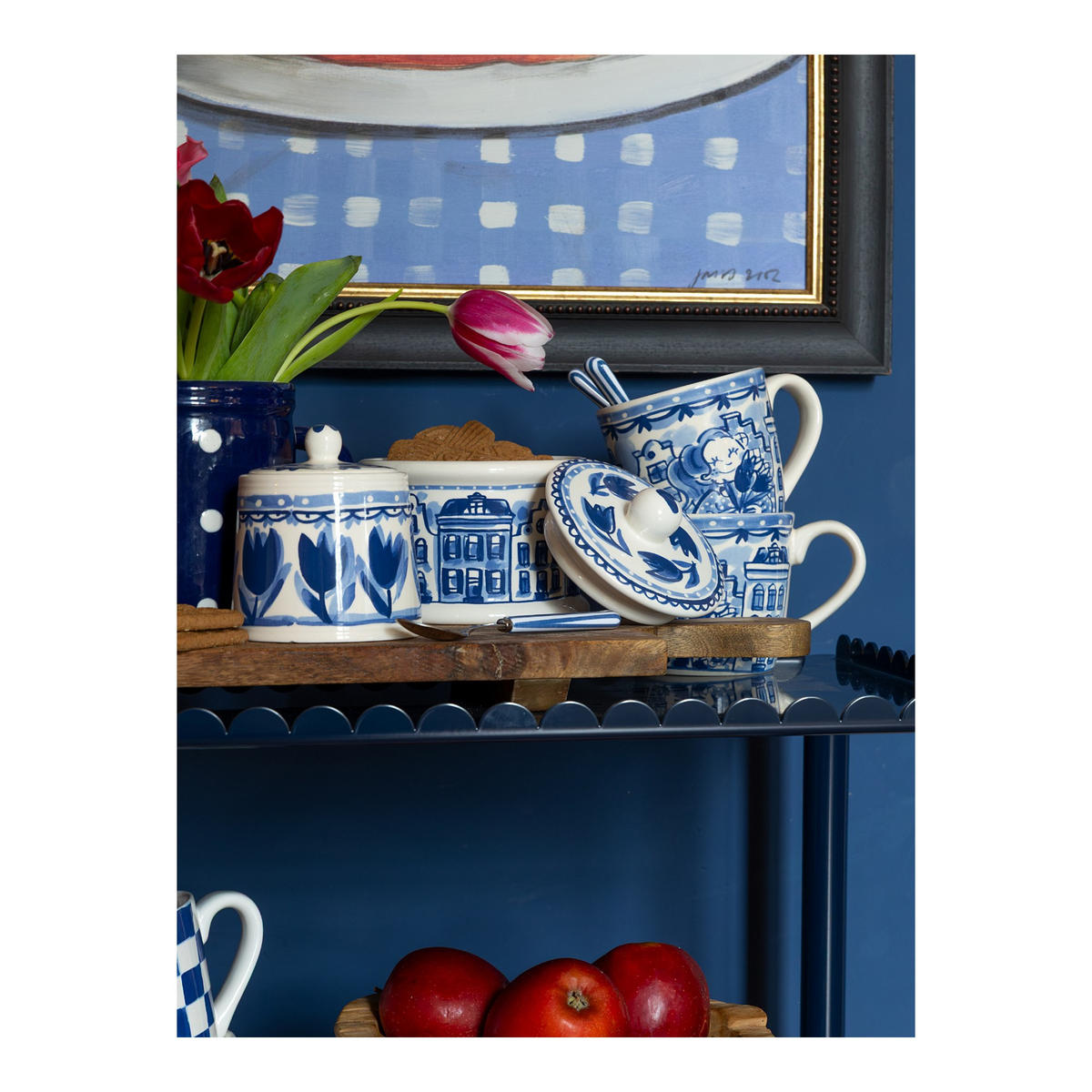 CAPPUCCINO-BECHER Kanäle & Tulpen in Blau - 500 ml - Blau, Keramik (0.5L) - Blond Amsterdam