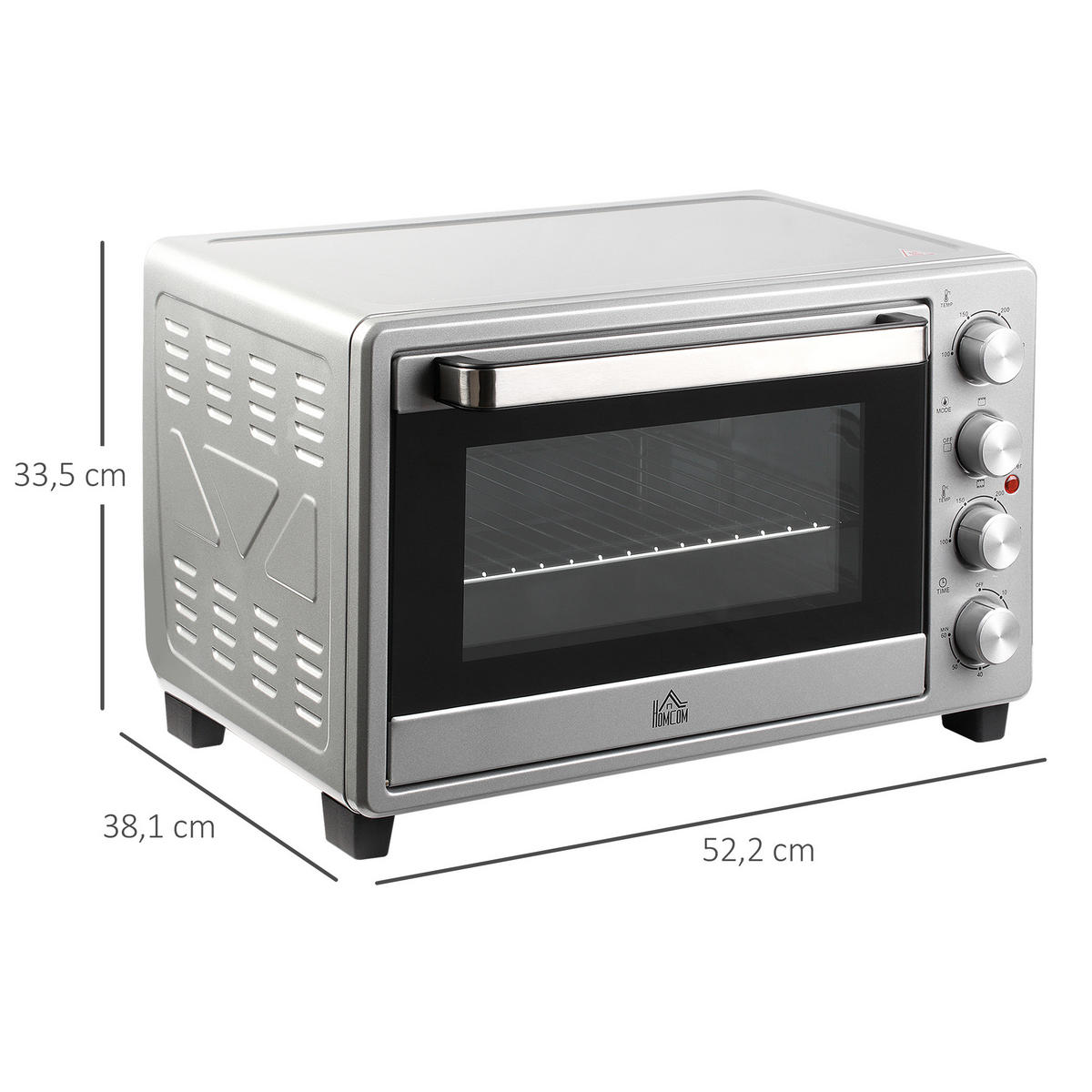 MINIBACKOFEN 32L 1600W Elektrischer Ofen mit Umluft, Backblech, Grillrost & Krümelblech, Edelstahl Glas, Silber - Silberfarben, Metall (52.2/33.5/38.1cm) - Beaface