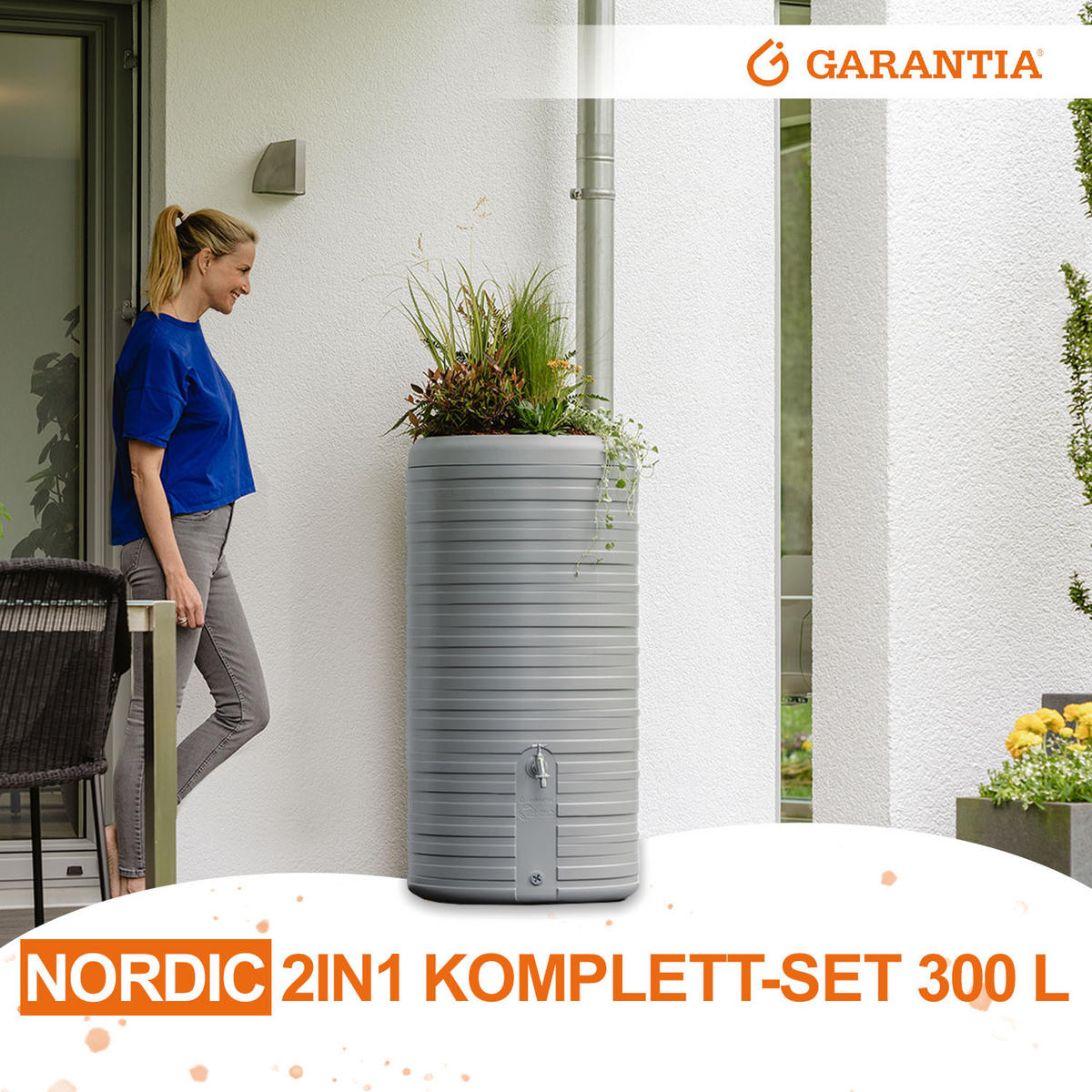 2IN1 Regentonnen Komplett-Set 300 L steingrau - Grau, Kunststoff (59/118/59cm) - GARANTIA
