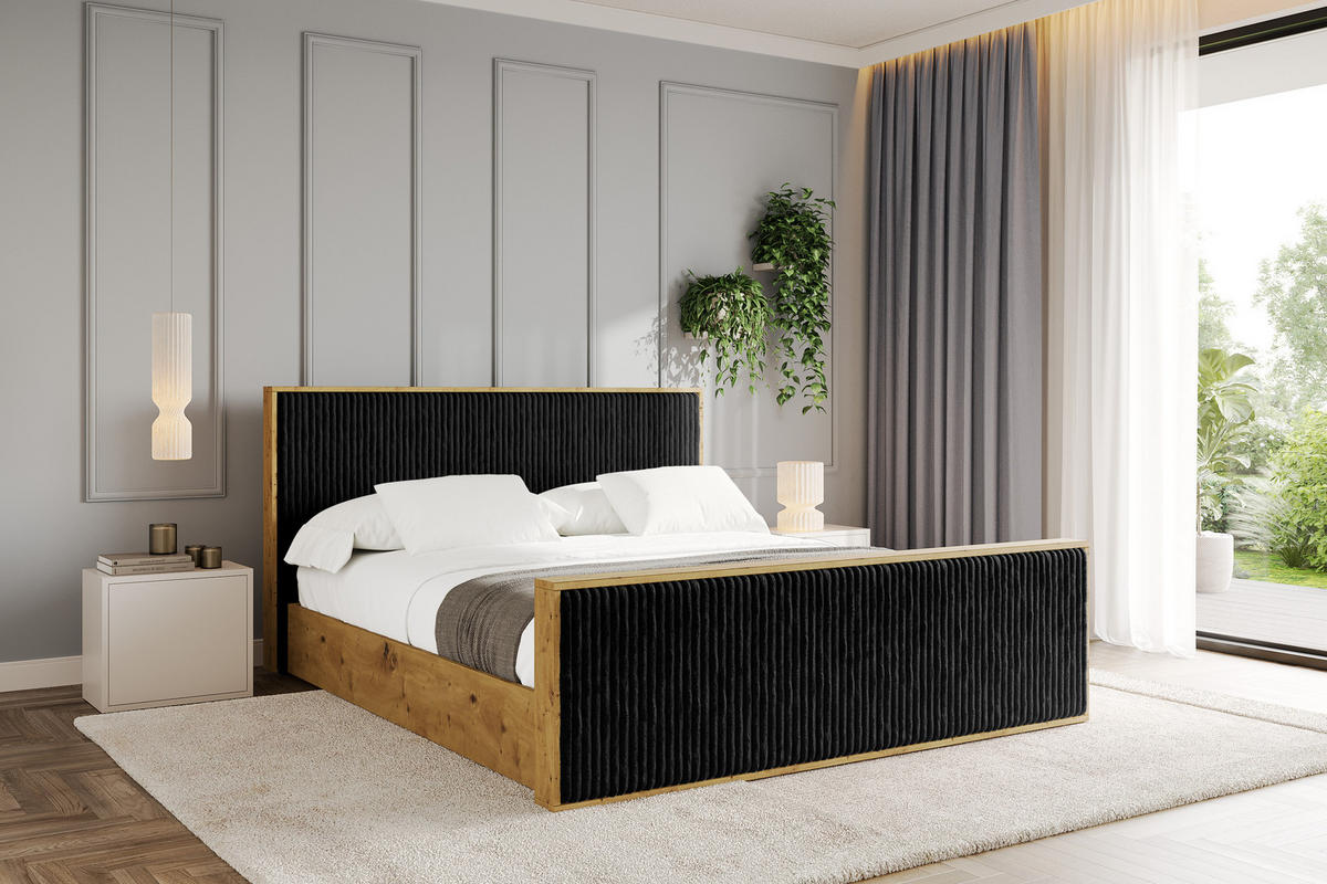 POLSTERBETT mit Bettkasten und Lattenrost, Boxbett mit Stauraum und Kopftei mit Matratze H3/H4 - ENZO10 120x200 Schwarz - Schwarz, Holzwerkstoff/Textil (120/200cm) - ALTDECOR