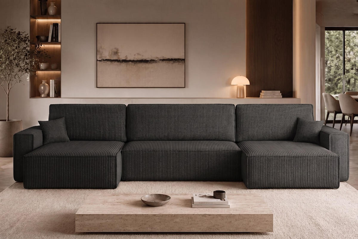 ECKSOFA Mit Schlaffunktion Und Bettkasten BEST U XL Stoff Poso Schwarz - Schwarz, Holz (142/372cm) - Kaiser Möbel