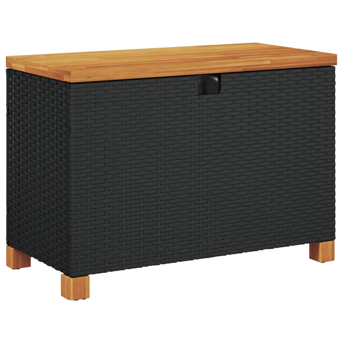 GARTEN-AUFLAGENBOX Schwarz 80x40x48 cm Poly Rattan Akazienholz - Schwarz, Holz (80/48/40cm) - furnicato