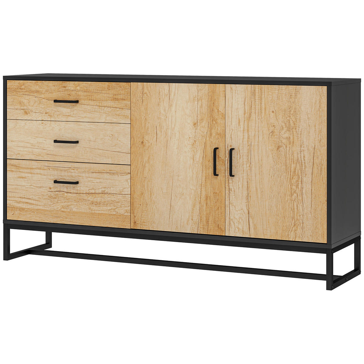 SIDEBOARD DE-11119 3 Schubladen & verstellbarer Boden Weiß - Naturfarben, Holzwerkstoff (140/75/35cm) - ComfortXL