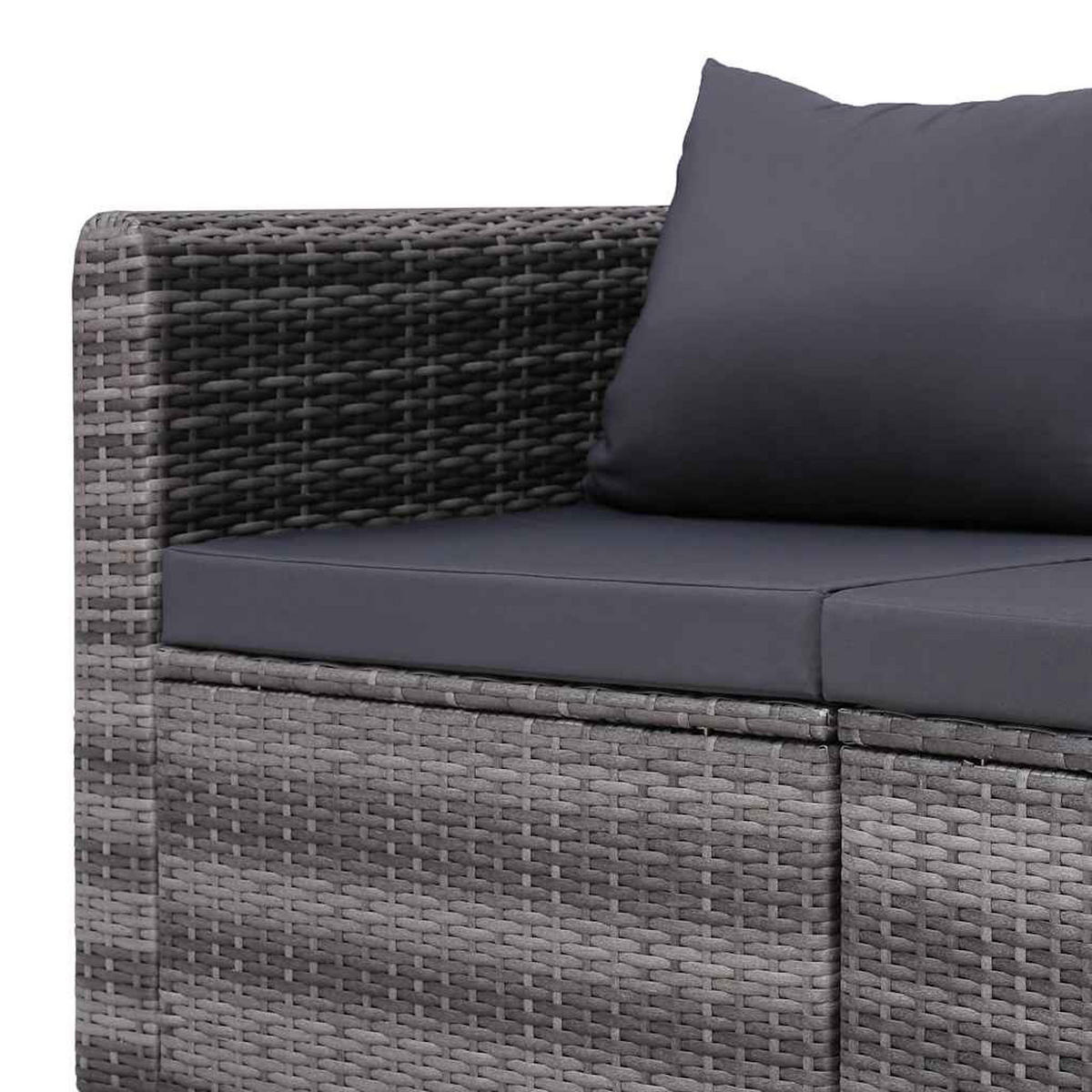 LOUNGESOFA mit Kissen und Armlehnen, 3-Sitzer, 212/72/63 cm, aus Poly Rattan, Grau - Grau, Kunststoff/Textil (72/52/72cm) - vidaXL