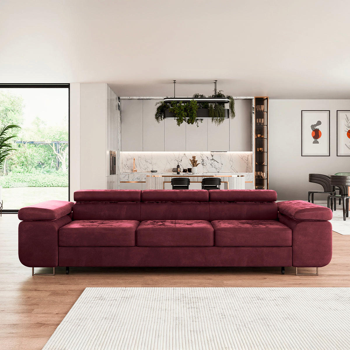 SCHLAFSOFA Wilson 3 Sitzplätze Bordeaux - Rot, Holzwerkstoff (275/69/100cm) - Petits-meubles