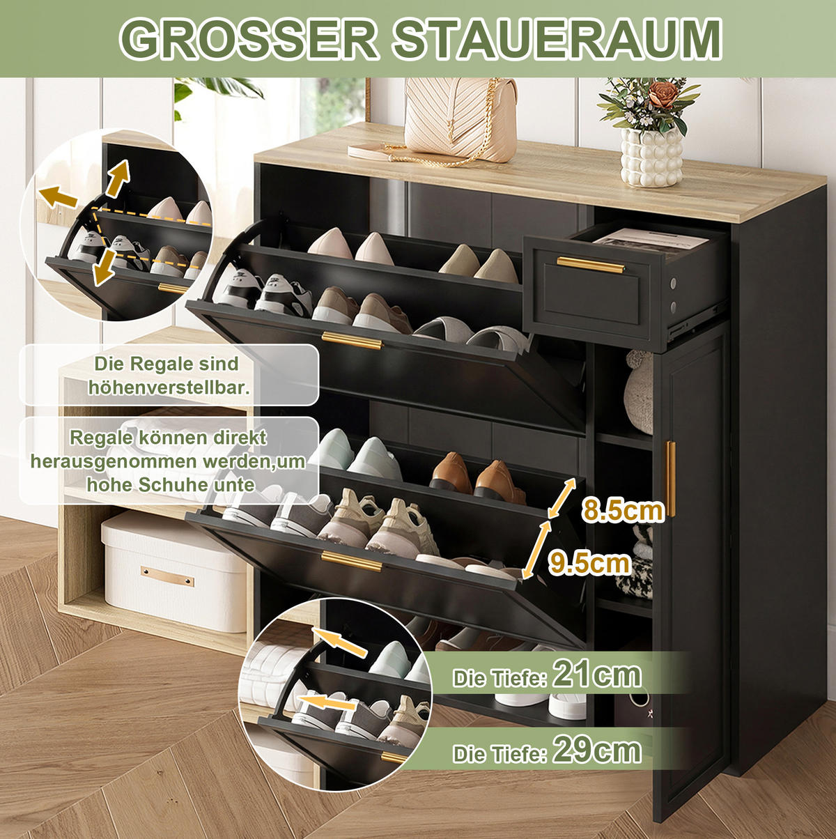 GARDEROBENSET 139,5/35/166 cm Natur/Schwarz aus Spanplatte 4-teilig - Naturfarben, Holzwerkstoff (130/174/30cm) - OKWISH