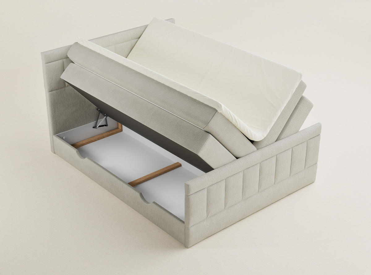 BOXSPRINGBETT Caya 140/200 cm, in Creme, Bettkasten, Matratze, Topper - Creme/Schwarz, Holz/Holzwerkstoff (140/200cm) - Maison de Reve