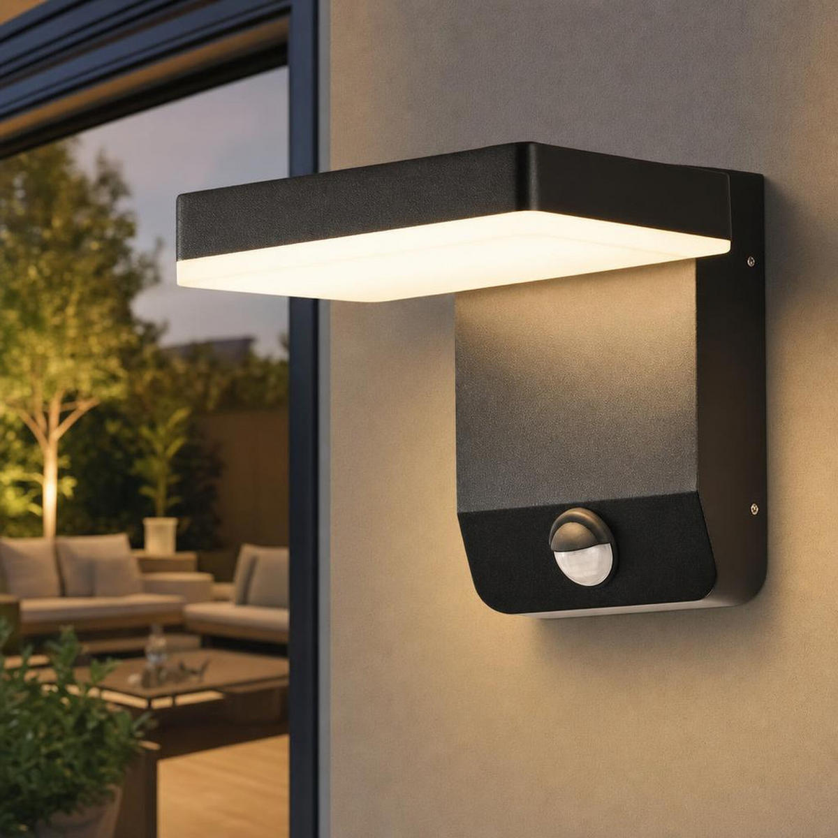AUSSEN-WANDLEUCHTE VT-11020S LED Aluminium Schwarz Sensor - Schwarz, Metall (17/17.8/16cm)